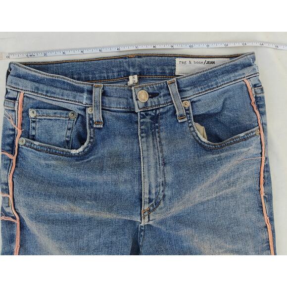 Rag & Bone/JEAN High Rise Skinny Jeans 26 Blue w/ Pink Side Stripe - Picture 4 of 9